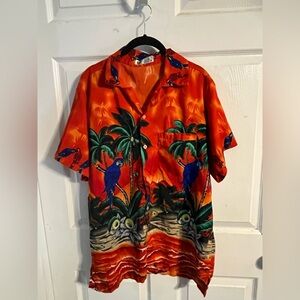 Men's Vibrant Orange Parrot Print Shirt